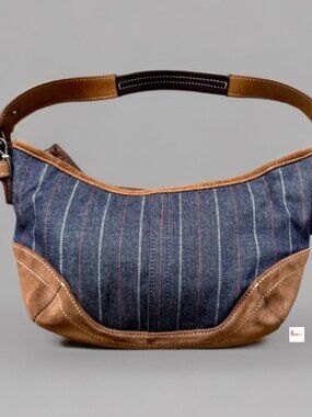Coach Y2K Pinstripe Blue Denim Suede Mini Small Soho Shoulder Bag 9526